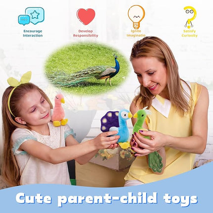 MorisMos Plush Peacock Stuffed Animal with 3 Baby Bird Plush Toys,18''Mommy Peacock Toys for Girl Boy Kid,Realistic Bird Stuffed Animals Gift for Birthday Decor Baby Shower Christmas,CE/CPC Certified