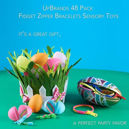 UpBrands 60 Party Favors for Kids, Friendship Zipper Bracelets 7 1/2” Sensory Bulk Set, Fidget Toys, Kit for Valentines, Birthday, Goodie Bags, Pinata Filler, Easter Egg Hunt Toys, Classroom Rewards
