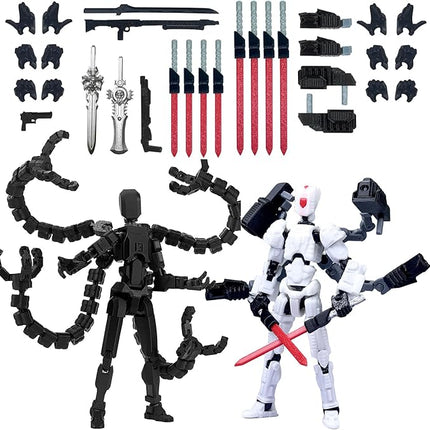 2PCS T13 Action Figure Already Assembled, 3D Printed Multi-Jointed Movable Robot 13 Action Figures Desktop Decorations for Game Lovers Toy, for Collectors Desktop Decorations (Black White)