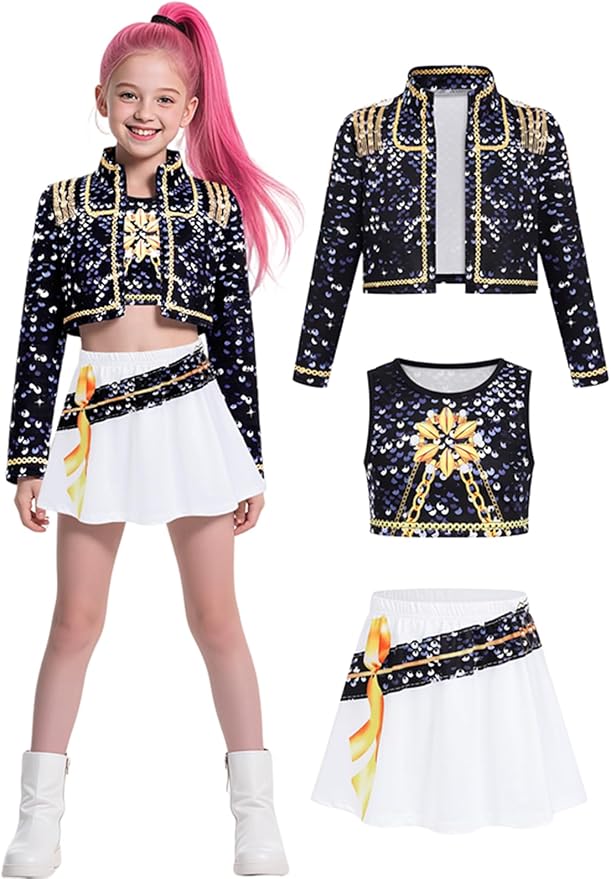 Girls Demon Pop Singer Hunters Costume 3-14 Years Stage Dance Idol Cosplay Outfit, Kids Halloween Costumes