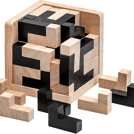 Wooden Brain Teaser Puzzle Cube Wooden Puzzles T-Shaped Jigsaw Logic Puzzle Educational Toy for Kids and Adults by AHYUAN (L Shape Black and Natural)