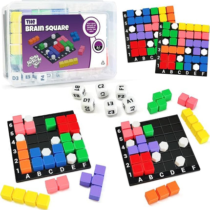 STEM Puzzle Game The Brain Square With 160000+ Solutions Pattern Matching Blocks Brain Teaser Toy Roll Dice & Race Your Opponent to Fill Grid Travel Game for Kids & Teens Back To School Birthday Gift