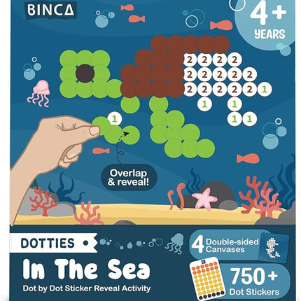 BINCA Dotties Dot Art Activity Kit, 750+ Stickers, Underwater Animals Mess-Free Activities, DIY Dot Sticker Art for Toddlers, Kids Travel Activities, Craft Kits & Gifts for Boys & Girls Ages 4,5,6,7