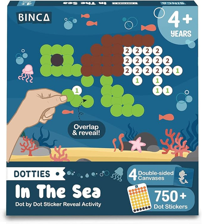 BINCA Dotties Dot Art Activity Kit, 750+ Stickers, Underwater Animals Mess-Free Activities, DIY Dot Sticker Art for Toddlers, Kids Travel Activities, Craft Kits & Gifts for Boys & Girls Ages 4,5,6,7