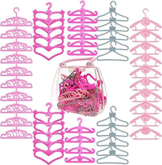 50PCS Doll Hangers for Barbie Hangers for Doll Clothes 1 Pink Lovely Box Storage for 11.5 inch Dolls Girl Gifts Birthday Gifts