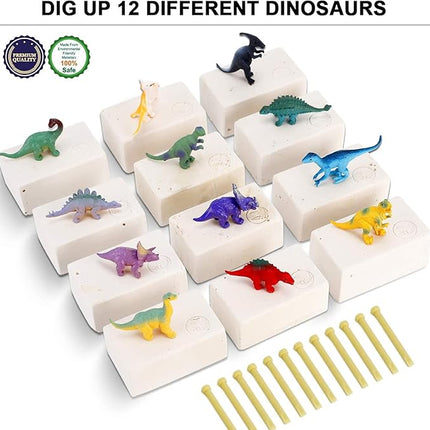 12 Pack: Dinosaur Excavation Kits for Kids, Dino Dig Kits, 3D Dig a Dinosaur Fossil and Figure Sets, Bulk Science Education Toys for Paleontology Archaeology STEM Learning Kids Activity Party Favors