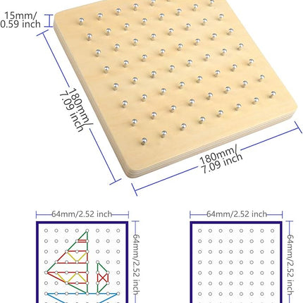 Thoth Montessori Wooden Geoboard Mathematical Manipulative Material Array Block Geo board with 36Pcs Pattern Cards and Rubber Bands Matrix 8x8 for Kids Graphical Educational Toys Early Development Toy
