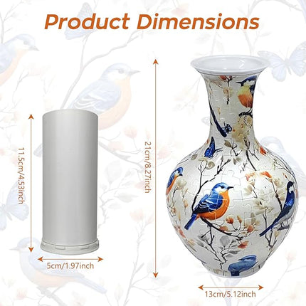 3D Puzzles,164 Unique Flower Vase Puzzle Pieces for Adults, Curved Plastic Vase Exquisite Decorative Gift for Flower Arrangements and Home Decoration,Crafts for Adults (10 Birds)