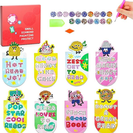 Diamond Painting Bookmark Shape Rhinestone Crystal Valentines Day DIY Diamond Drawing Bookmark by Number Embroidery Painting for Arts Crafts Gift (Fruits Snacks 8)