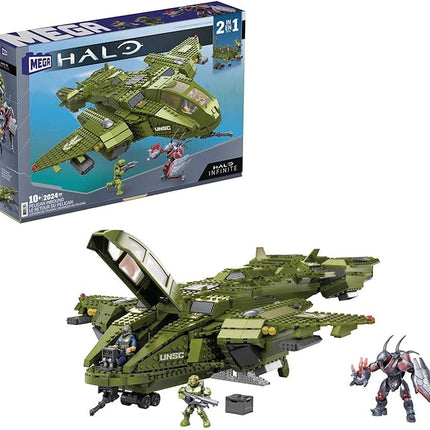 MEGA Halo Toy Building Sets, Pelican Inbound Vehicle with 2024 Pieces, 3 Micro Action Figures and Accessories, for Collectors