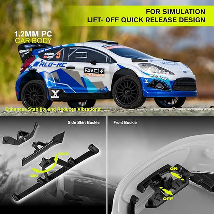CROBOLL RLAARLO 1/10 Brushless Carbon Fiber RC Drift Cars for Adults with Gyro, Max 50 mph Fast RC Rally Car, 2.4Ghz All Terrain Remote Control Car 4x4 Hobby RTR RC Truck（Blue & White）