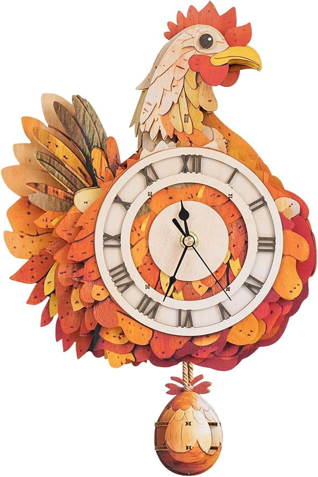 3D Wooden Puzzles for Adults Chicken Clock - Model Building Kit ‌‌Hen Clock Puzzle Creative Craft Gift Home Deco for DIY Enthusiasts, Brain Teaser Building Set Birthday Gifts