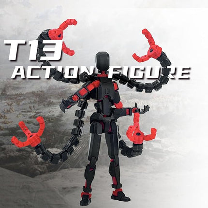Already Assembled T13 Action Figure Accessories,T13 Multi-Jointed Movable,for Collectors Desktop Decorations t-13 Movability 3D Printed Toys (Black Red, 5.5inch)