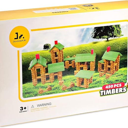 SainSmart Jr. 450 PCS Wooden Log Cabin Set Building House Toy for Toddlers, Classic STEM Construction Kit with Colorful Wood Logs Blocks for 3+ Years Old