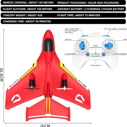 Remote Control Wireless Airplane Toy, Gravity Gliders Airplane With Lights, Rc Plane For Water Land & Air, Rc Float Plane, 2.4G 2 Channels Rc Remote Control Fighter Model Toy For Adults Kids (Red)