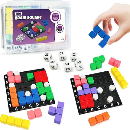 STEM Puzzle Game The Brain Square With 160000+ Solutions Pattern Matching Blocks Brain Teaser Toy Roll Dice & Race Your Opponent to Fill Grid Travel Game for Kids & Teens Back To School Birthday Gift