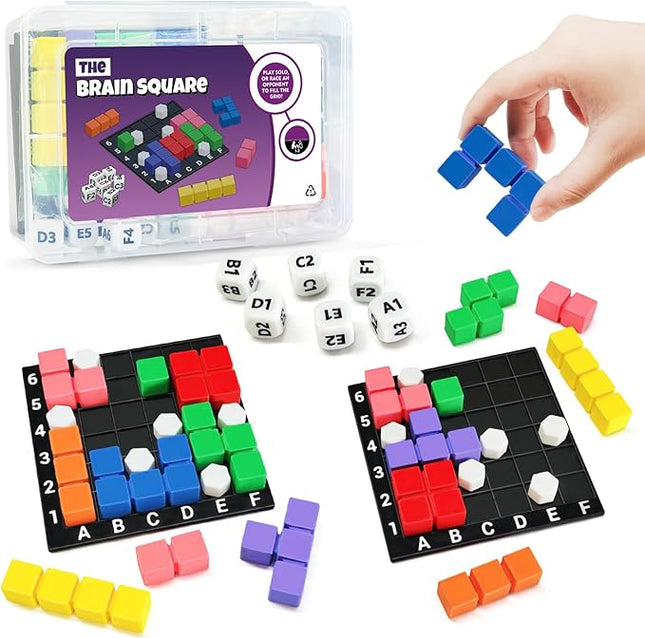 STEM Puzzle Game The Brain Square With 160000+ Solutions Pattern Matching Blocks Brain Teaser Toy Roll Dice & Race Your Opponent to Fill Grid Travel Game for Kids & Teens Back To School Birthday Gift
