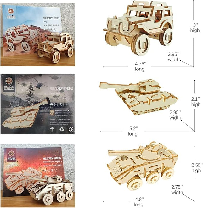 3D Wooden Puzzle - 6 Piece Set Wooden Car Brain Teaser Puzzle - DIY Assembly Car Building Model Kits - Wood STEM Toys Gifts for for Adults & Teens Birthday Gifts Christmas