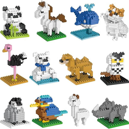 FUN LITTLE TOYS Mini Animals Building Blocks Sets for Goodie Bags, Prizes, Birthday Gifts, Party Favors for Kids 12 Boxes Christmas Stocking Stuffers