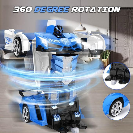 Transform Remote Control Car - Rc Cars, One-Button Transforming, 360° Rotation Drifting, 2.4ghz 1:18 Scale, Gift Kids Aged 4-6 Year Old Boys/Girls, Police Car Blue
