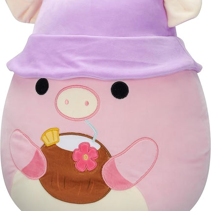 Squishmallows Original 16in Peter The Pig with Tropical Drink and Bucket Hat – Official Jazwares Plush (Large)