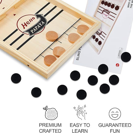 Fast Sling Puck Game - Test Your Speed and Accuracy with This Fast-Paced Wooden Air Hockey Desktop Battle Board Game - Guaranteed Fun Gifts for Family Night or Friends Party