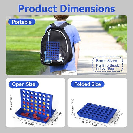 Standard Size 4 in a Row Board Games for Kids Ages 3 for Boys Girls Teens, Classic Family Game Educational Toy, Portable 2-Player Strategy Games, 6 Spare Discs Included