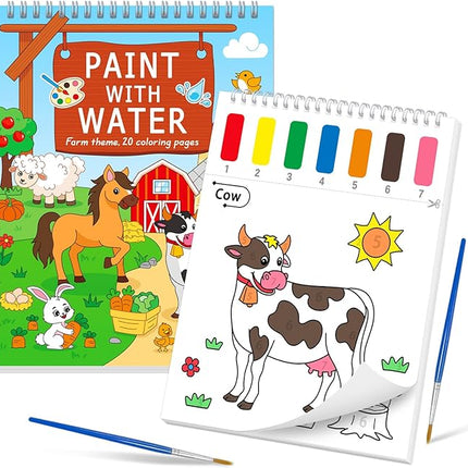 Paint with Water Coloring Books for Toddlers, Farm Theme Mess Free Watercolor Painting Papers for Kids Water Color Paint Kit Art Craft Gift for Ages 1-3, 4-8