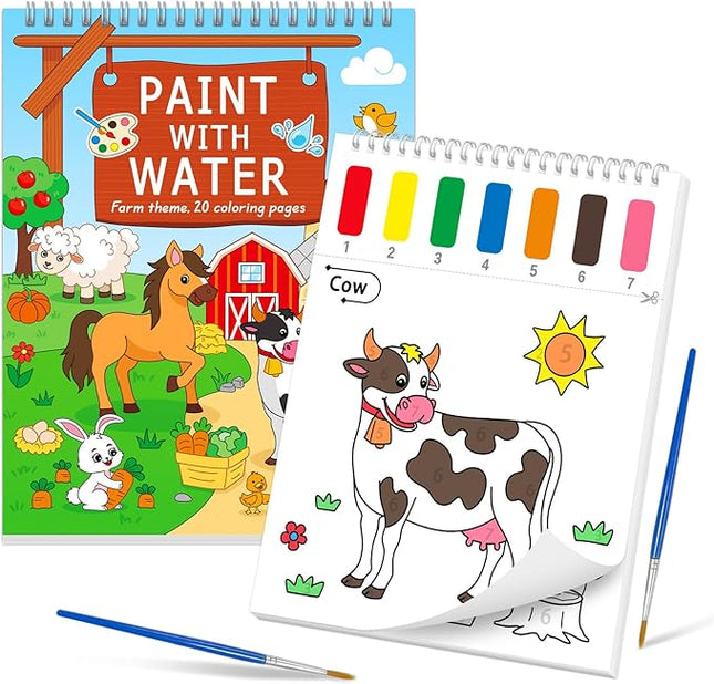 Paint with Water Coloring Books for Toddlers, Farm Theme Mess Free Watercolor Painting Papers for Kids Water Color Paint Kit Art Craft Gift for Ages 1-3, 4-8