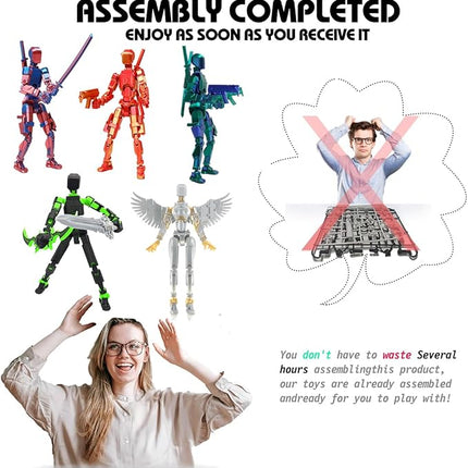 T13 3D Action Figure Set (Assembly Completed), 3D Printed Multi-Jointed, Titan 13 Action Figures, Multi-Articular Lucky Mobile Robot Nova T-13,Desktop Decorations for Game Lovers Toys (Purple/Green)