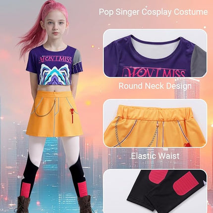 Girls Demon Pop Singer Hunters Costume 3-14 Years Stage Dance Idol Cosplay Outfit, Kids Halloween Costumes