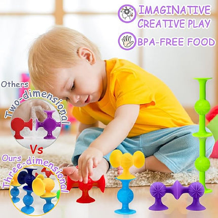 Suction Bath Toys for Baby, 12 Piece Starter Set Suction Cup Toys Preschool Sensory Fidget Toys for Toddlers 1-3 4-8 | No Hole Bath Toy | BPA Free Bath Toys (Large Size)