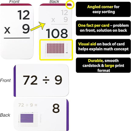 Think Tank Scholar 335 Multiplication & Division Flash Cards (Award Winning) 1 Fact Per Card with Visual Aids – All Facts 0–12 + Dice, Games & Charts – Grades 2–6, Homeschool & Classroom Learning