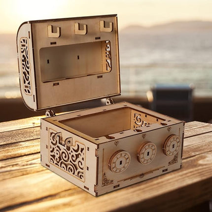 3D Wooden Puzzle DIY Treasure Box Model Building Kits Brain Teaser Educational Toy Birthday Gift for Adults and Kids Age (Treasure Box)