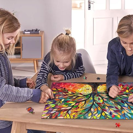 Stained Glass Tree of Life Puzzles for Adults 1000 Pieces, Impossible Challenging Hard Jigsaw Puzzles, Colorful Mosaic Tree of Life Puzzle as Plant Decor