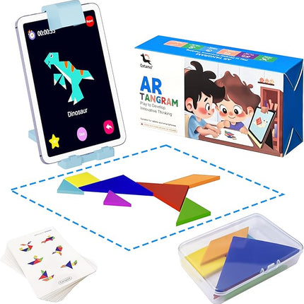 Qxtamo® Innovative AR Tangrams Puzzles Games, 1000+ Animated Sensory Toys, Family Travel Learning Education STEM Toys Birthday Gift Party Favors for Kids Children Boys Girls Teens, Ages 3+ Year Old