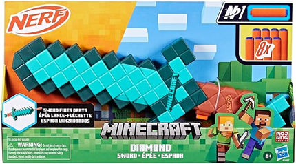 Nerf Minecraft Sword Dart Blaster, Pull Back Priming, Foam Edge, 8 N1 Darts, Ages 8+