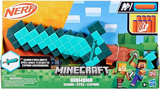 Nerf Minecraft Sword Dart Blaster, Pull Back Priming, Foam Edge, 8 N1 Darts, Ages 8+