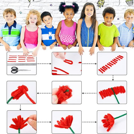 Caydo 200 Pieces Thick Red Pipe Cleaners Chenille Stems for Kids Art Creative Crafts, Valentine's Day Decorations DIY Decorations (6 mm x 12 Inch)