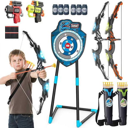 LED Standing Target Archery Set with Bow & Arrows for Kids 4-12 Years Old, Outdoor Sports Toy Gift for Boys & Girls (Blue/Green)