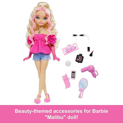 Barbie Dream Besties Playset, Malibu” Posable Fashion Doll with Wavy Blonde Hair, 11 Makeup & Hair-Themed Accessories