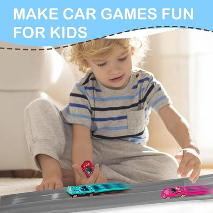 Flex Track 15 Ft Starter Set, Compatible with Hot Wheels, 1:64 Scale Diecast Cars, Ages 3 & Up for Boys and Girls Long Rolls Up Portable Racetrack (Gray)