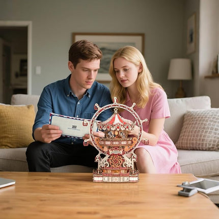 3D Puzzles for Adults, Wooden 3D Puzzle Model Surprise Amusement Park Music Box Toys Building Kits, DIY Wood Crafts Cool Toy Hobbies for Men Women, Creative Assembly Gifts