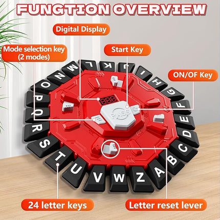 Word Game Family Board Game with Digital Display Timer and 2 Categories Modes Fun Fast-Paced 24-Letter Game for Learning Party Interactive (Red)