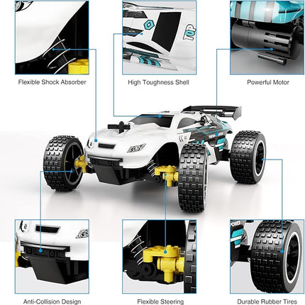 Tecnock RC Cars Remote Control Car for Kids, 1:18 Scale 20 KM/H 2WD Offroad Buggy, 2.4GHz RC Racing Car with USB-C Easy Charging & 50 Mins Playtime, Toys Gifts for Boys & Girls