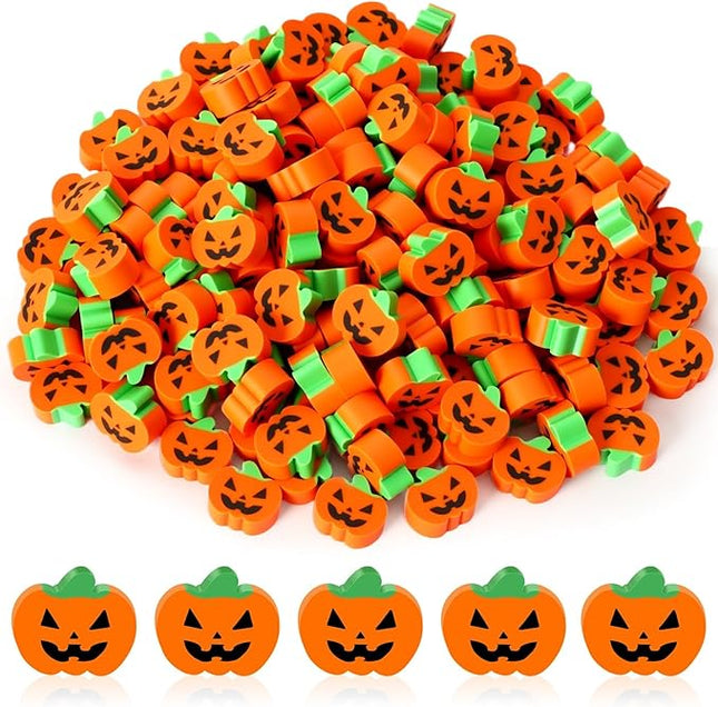 JUNEBRUSHS 150 Pcs Halloween Mini Erasers, Cute Small Pumpkin Erasers Bulk for Kids Trick or Treat Halloween Party Favors, Students Homework School Classroom Rewards Prizes