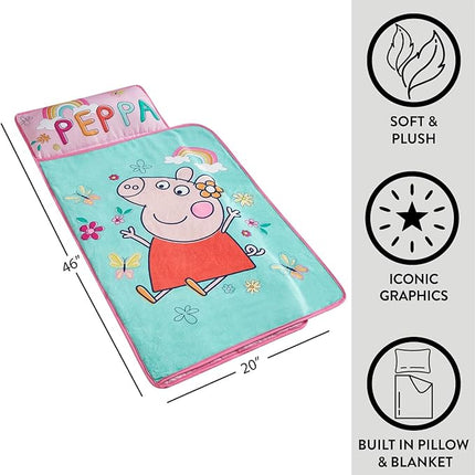 Super Soft Plush Toddler Quilted Nap Mat with Built in Blanket and Pillow