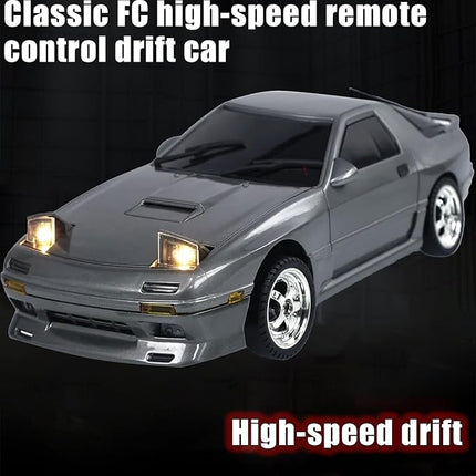 1:18 RX7-FC 3S Model LD1802 RC Drift Car 1/18 2.4G Remote Control on Road ESP Gyroscope LED Mini RC Racing Cars (Silvery)