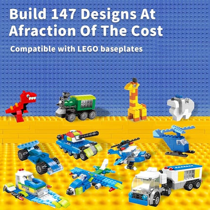 1100 Piece Building Blocks Classic Building Toys, Creative Bulk Building Bricks Sets Compatible with Legos Baseplate Sets 17 Colors Mixed 147 Shapes for Kids Party Favors Birthday