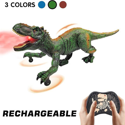 Remote Control Dinosaur Toys for Kids 3-5, 5-7, 8-12, 10-12, Electronic RC T Rex Dino Robot Toy for Boys, Top Christmas & Birthday Gifts for 6 7 8 9 10 11 & 12 Year Old Boys (Color: Green)